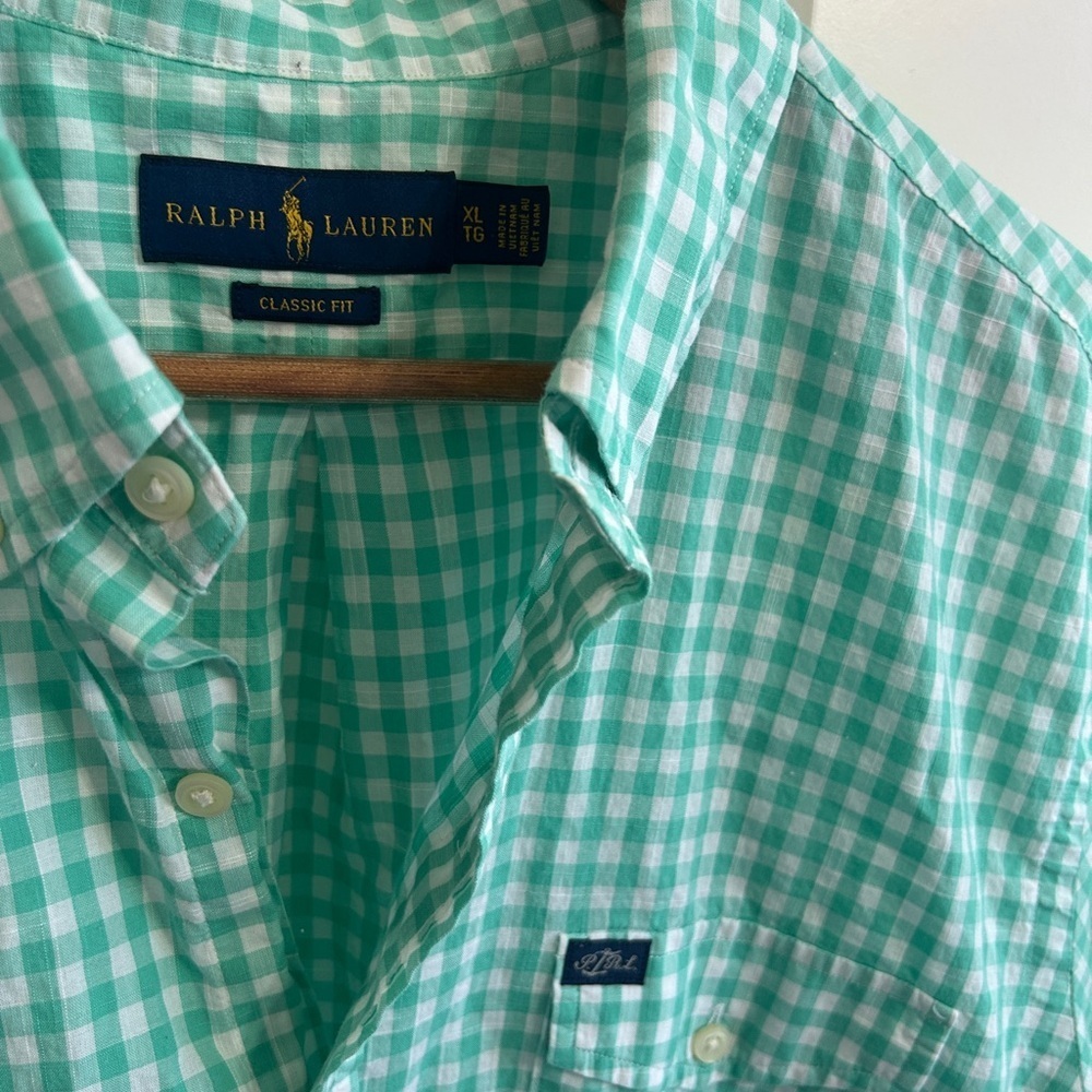 EUC Ralph Lauren Polo size XL  Men's Green Checkered Gingham Shirt 100% cotton. - Picture 3 of 8